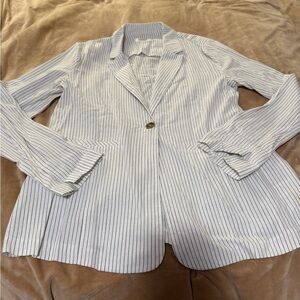 IBISS Cotton Navy Pin Striped White Blazer for Women M